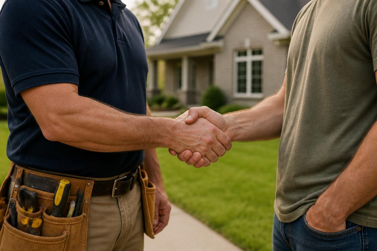 American Roofing & Construction contractor shaking hands with a Central Florida homeowner after a completed project